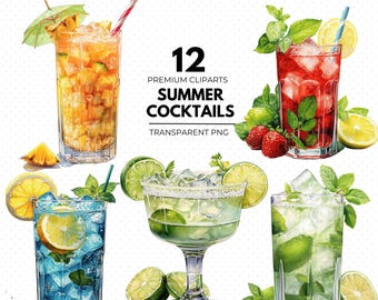 Summer Cocktails clipart bundle, Summer Cocktails, Summer graphics, Tropical clipart, Summer clipart, Pineapple Clipart, Margarita Clipart