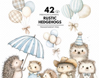 Rustic Hedgehog Watercolor Clipart, Woodland Party Invitations, Woodland Nursery Animals, Baby Shower Hedgehog PNG, Hedgehog Wall Art