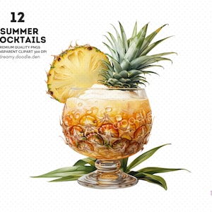 Pacchetto clipart cocktail estivi, cocktail estivi, grafica estiva, clipart tropicale, clipart estiva, clipart ananas, clipart Margarita