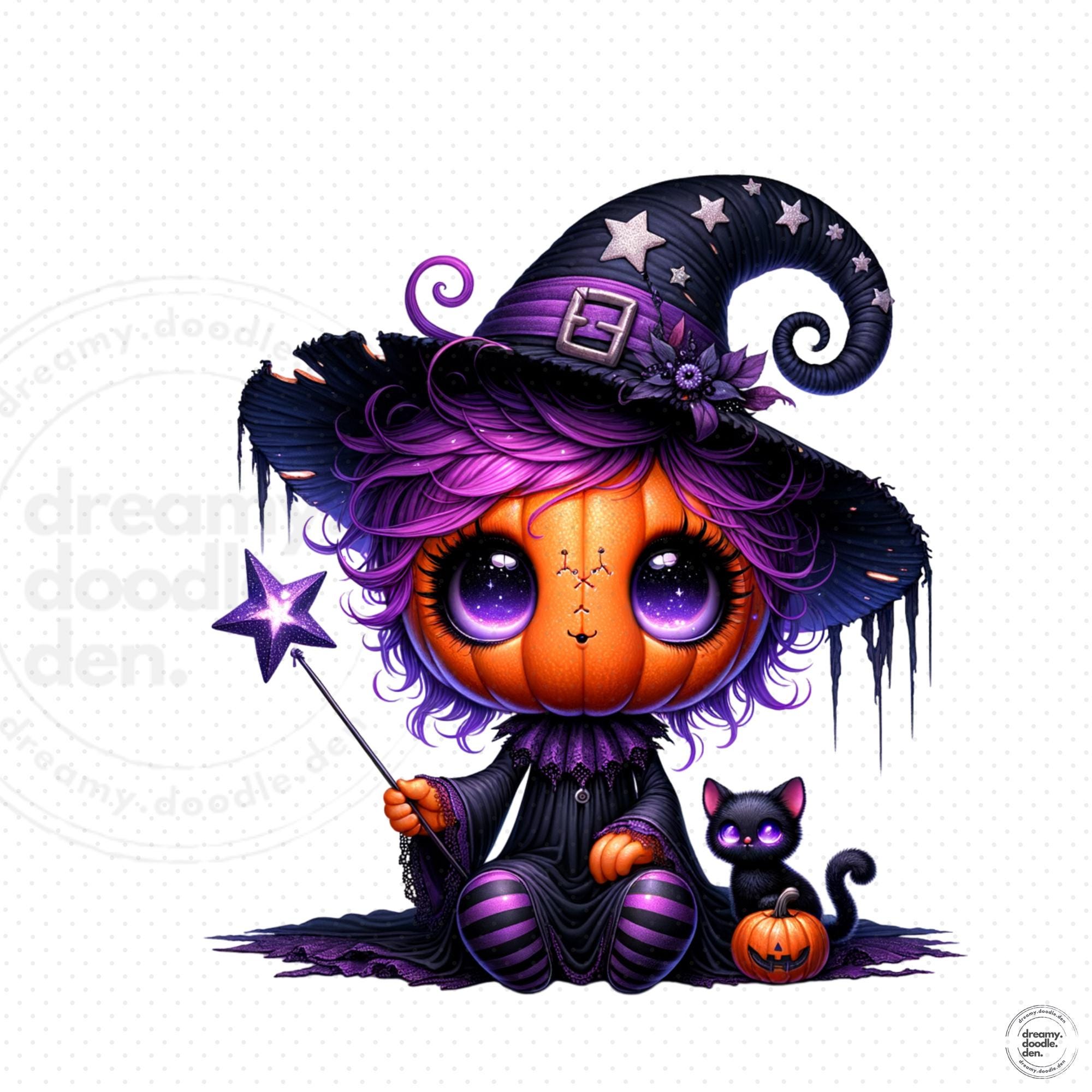 Pumpkin Head Witch Clipart Bundle, Halloween PNG Graphics (digital ...