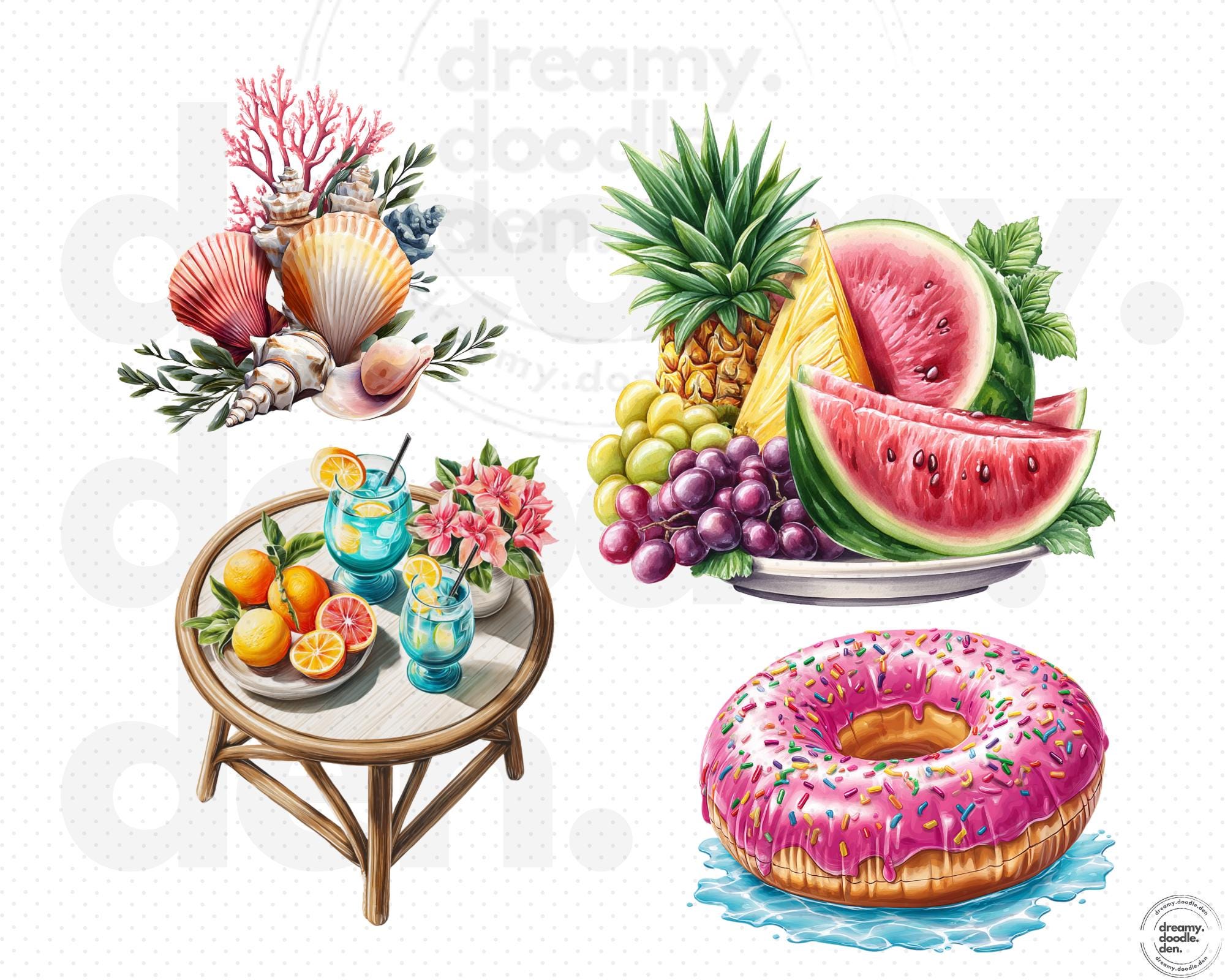 Beach Day Clipart Bundle, Summer Vacation Pngs, Watercolor Beach ...
