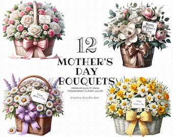 Mother's Day Floral Bouquet Clipart, Spring Flowers (Digital Download)