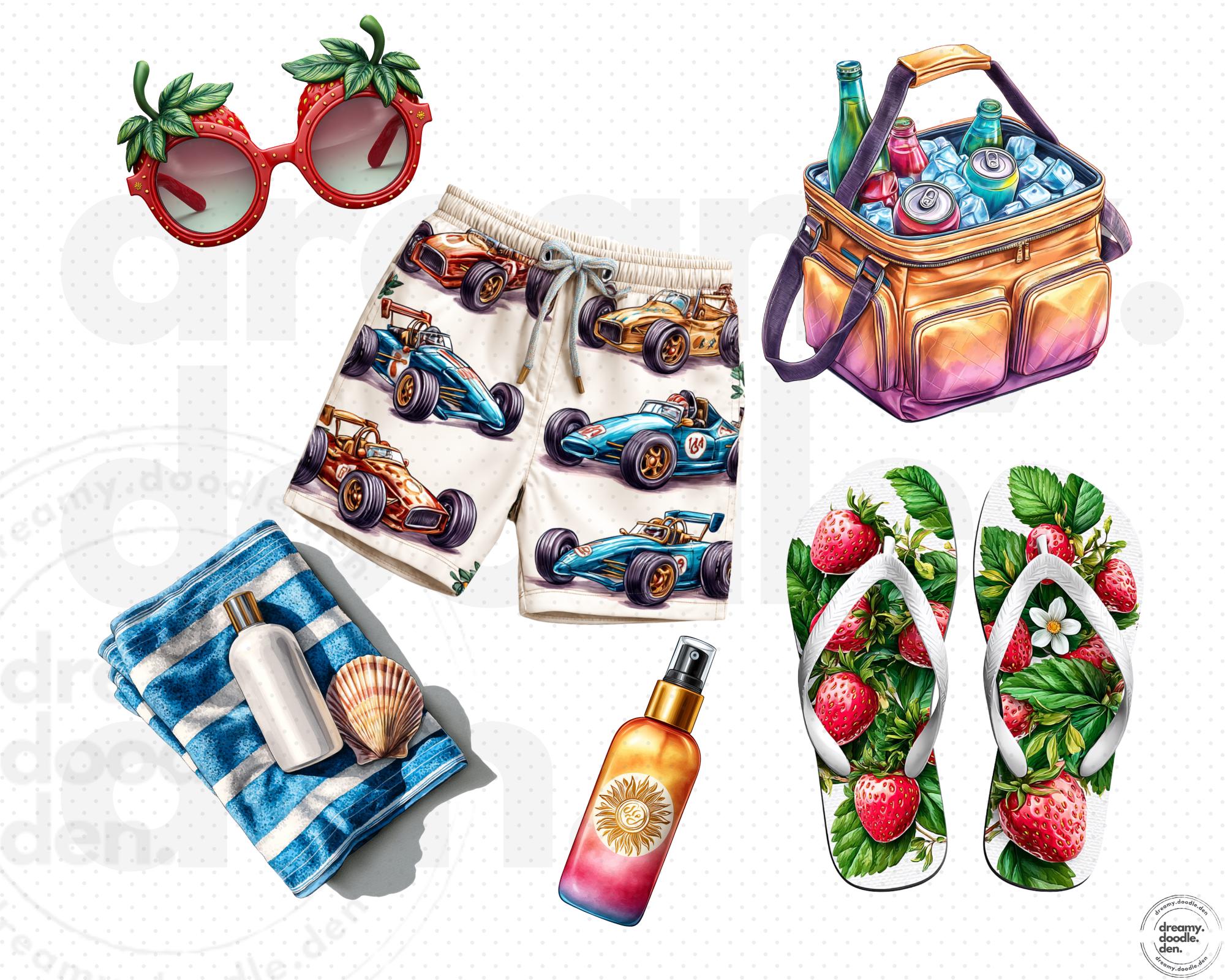 Beach Day Clipart Bundle, Summer Vacation Pngs, Watercolor Beach ...