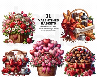Valentine Basket Clipart, Gift Basket Clipart, Valentine Invitations,  Heart Basket Decor, Hearts Clipart (Digital Download)