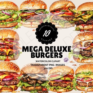 Burger Clipart | Aquarell Essen Clipart | Deluxe Burger PNG | Hamburger Clipart | Speck Burger PNG | Aquarell Burger | Cheeseburger PNG