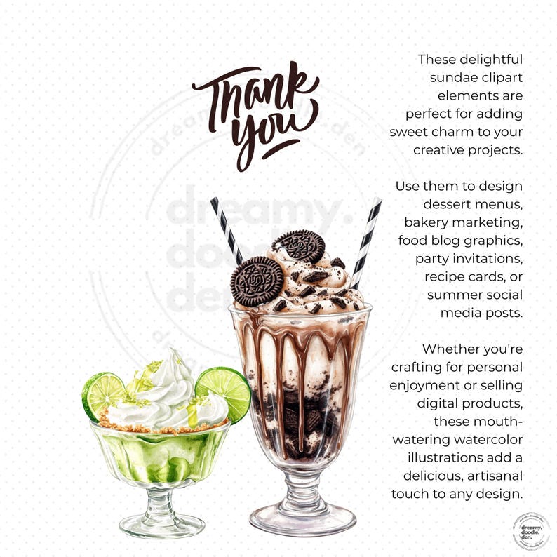 Ice Cream Sundae Clipart Bundle, Watercolor Dessert PNG, Summer Food ...