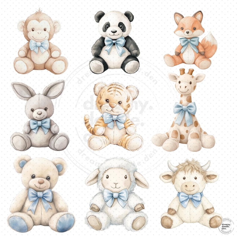 Watercolor Blue Animals Clipart Bundle, Nursery Clip Art, Baby Shower ...