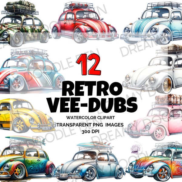 Vintage VW Beetle clipart, Retro VW Beetle Graphics, Classic Car Illustrations, Nostalgic Volkswagen Artwork, Old-School Beetle clipart,