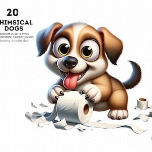 Lot de cliparts chiens fantaisistes, lot de cliparts chiens drôles, lot de cliparts chiens insolites, cadeau pour amoureux des chiens, lot de cliparts chiens espiègles, chien PNG