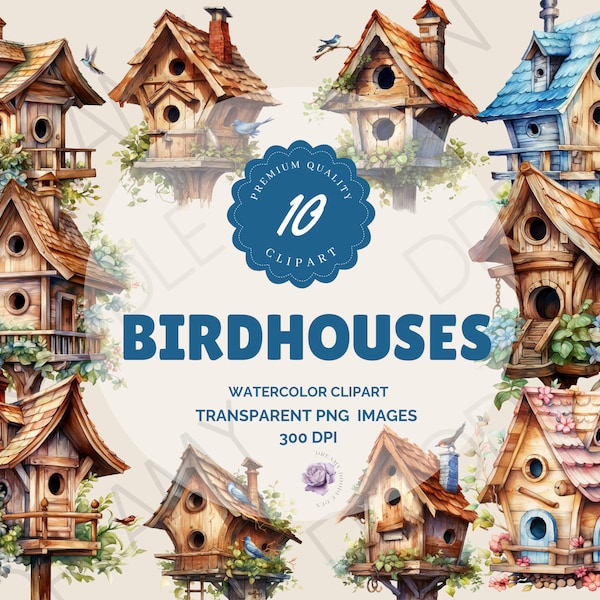 Birdhouse Clipart | Birdhouse PNG | Watercolor Birdhouses | Whimsical Birdhouse | Birdhouse Elements | Rustic Birdhouse | Birdhouse Vector