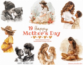 Happy Mother's day Clipart Bundle, Mother and Child Clipart, Mother's day PNG Graphics, Motherhood Clipart, Cozy Mom & Child clipart