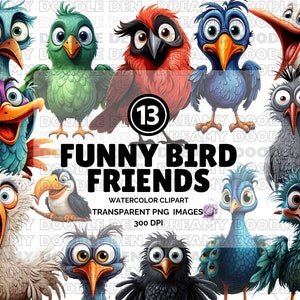Lustiger Vogel Clipart, wunderliche Vogel Illustrationen, humorvolle Vogel Clipart, lustige Vogel Clipart, schrullige gefiederte Freunde, lustiger Vogel PNG