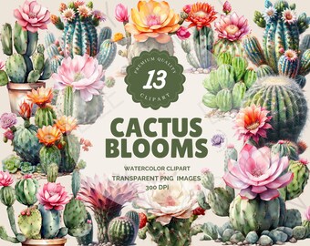 Cactus Clipart, Cute Cactus Prints, Watercolor Cactus PNG, Western Clipart, Desert Cactus, Cacti Clipart, Commercial License, Cactus Blooms