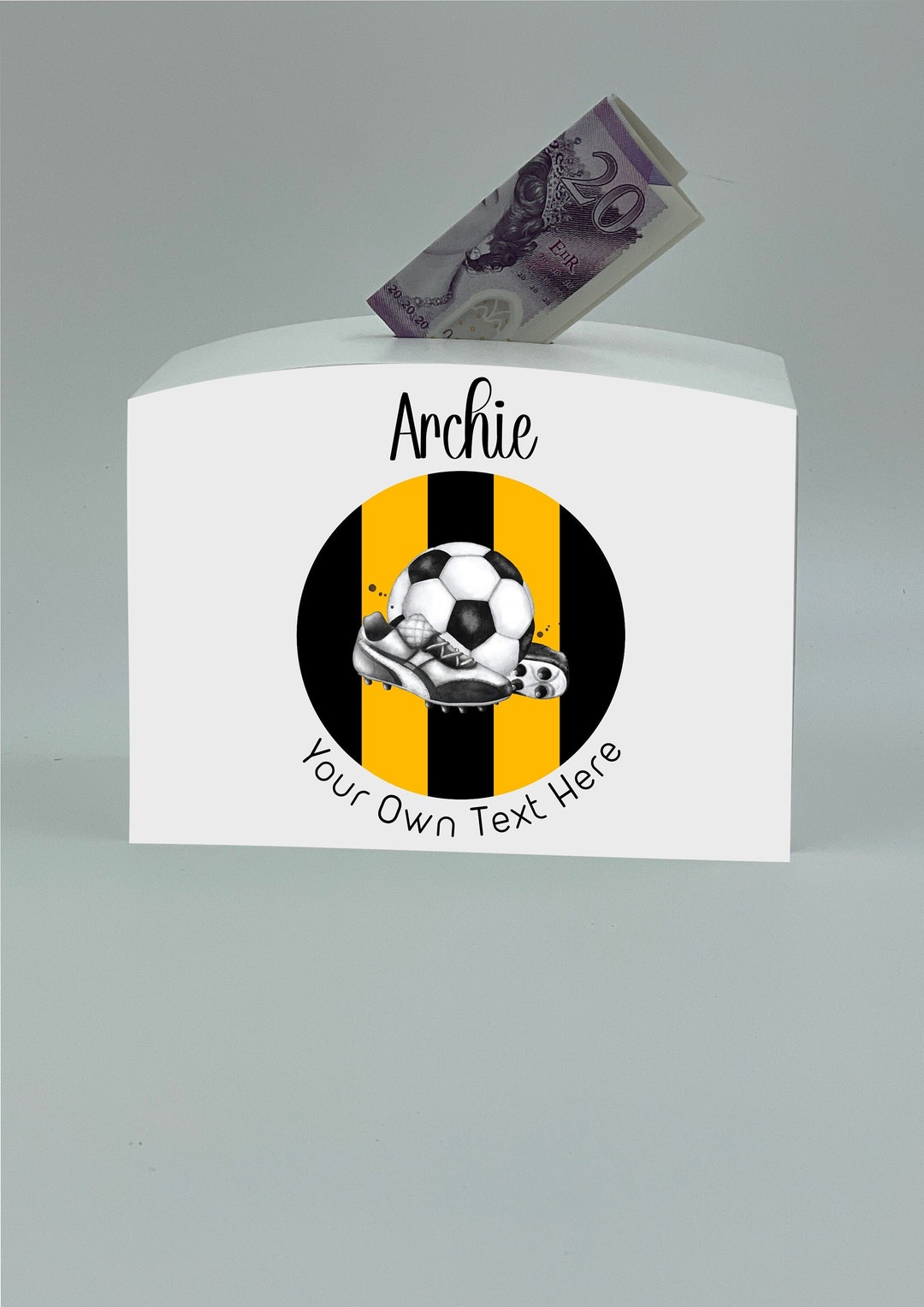 Personalised Football Money Box Black and Gold Football Fan Etsy