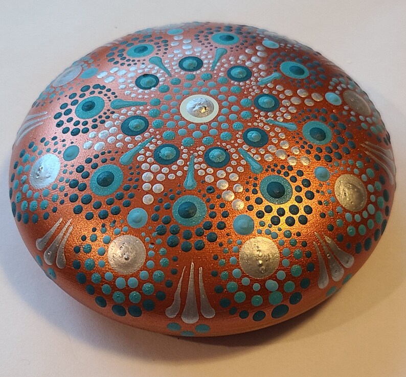 Copper Painting Homemade Gift Mandala Rock Painting Paper Weight Stone Art Dot Art Mandala Rocks Rock Painting Painting Art Collectibles Kromasol Com