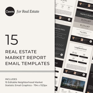 15 Real Estate Email Market Report Templates, Canva Editable Neighborhood Stats, Realtor Market Update, Editable Email Marketing Graphics