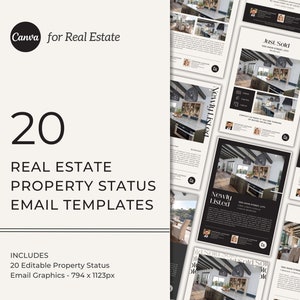 20 Real Estate Property Listing Status Email Templates, Editable Canva Just Listed, Just Sold, Email Marketing Graphics