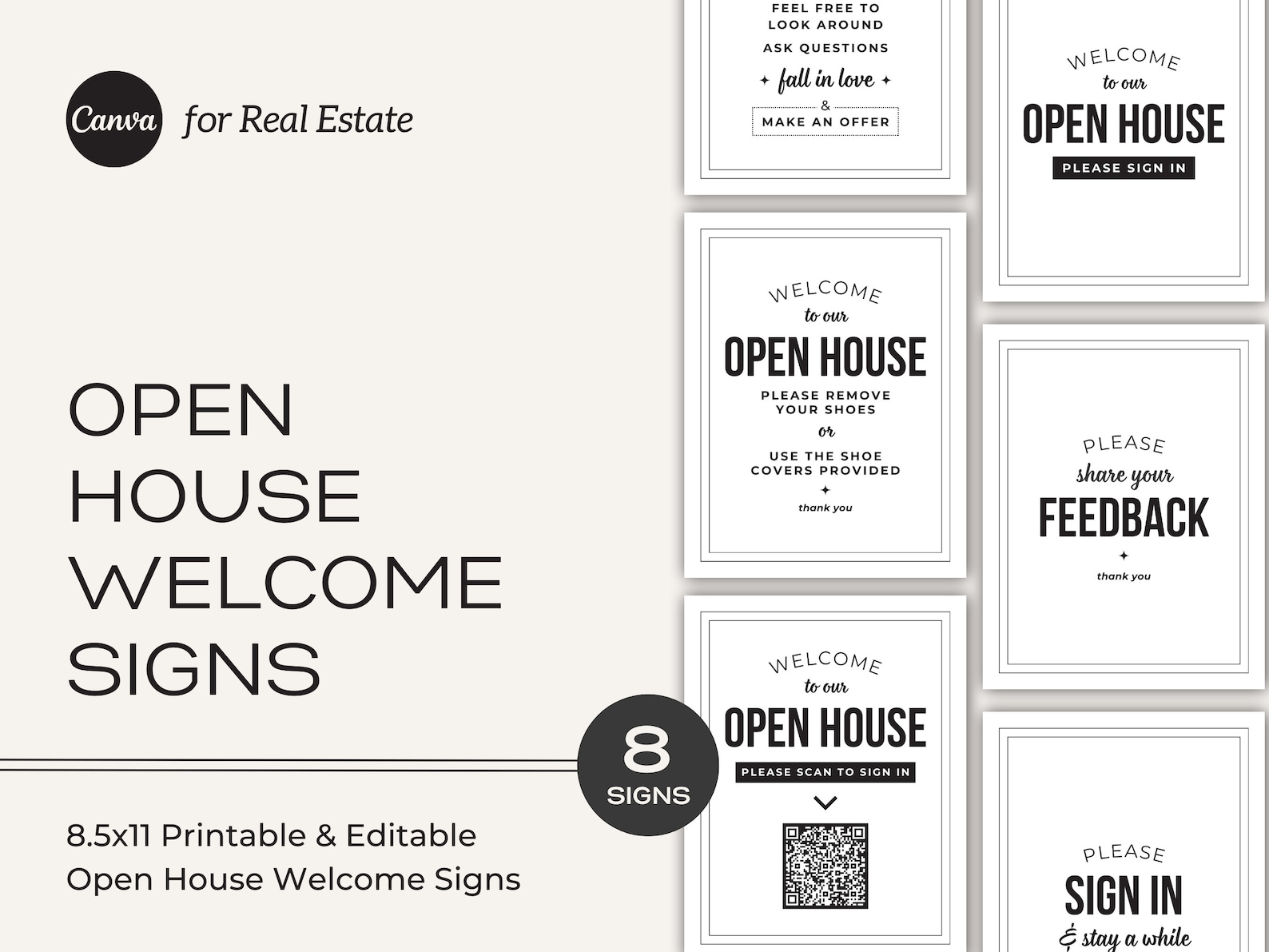 Real Estate Open House Welcome Signs: Canva Editable, Printable (8.5x11 ...