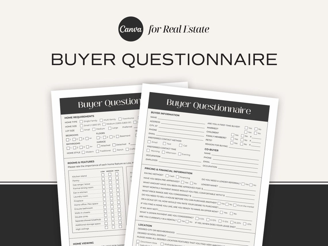 Real Estate Client Intake Form: Home Buyer Questionnaire Canva Template ...