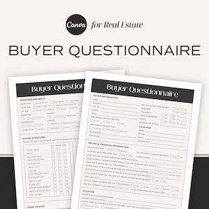 Real Estate Client Intake Form: Home Buyer Questionnaire Canva Template (PDF Download)