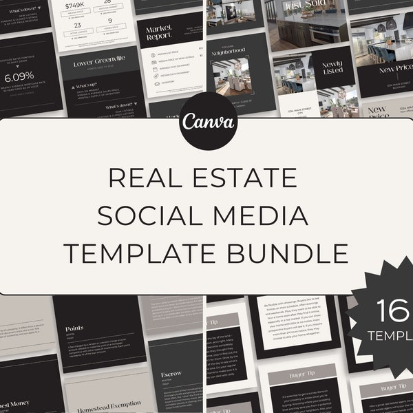 169 Real Estate Social Media Bundle, 79 Terms Definitions, 30 Buyer Seller Tips, 40 Property Status, 30 Market Report, Instagram Templates