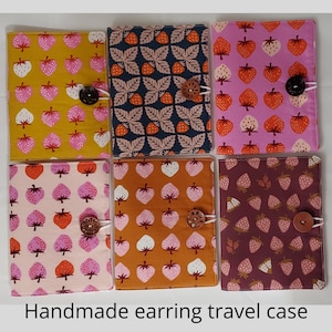 Strawberry Fabric Earring Travel Case Book - Button Closure Jewelry  Organizer - Clay Earring Protection - Perfect Gift for Her