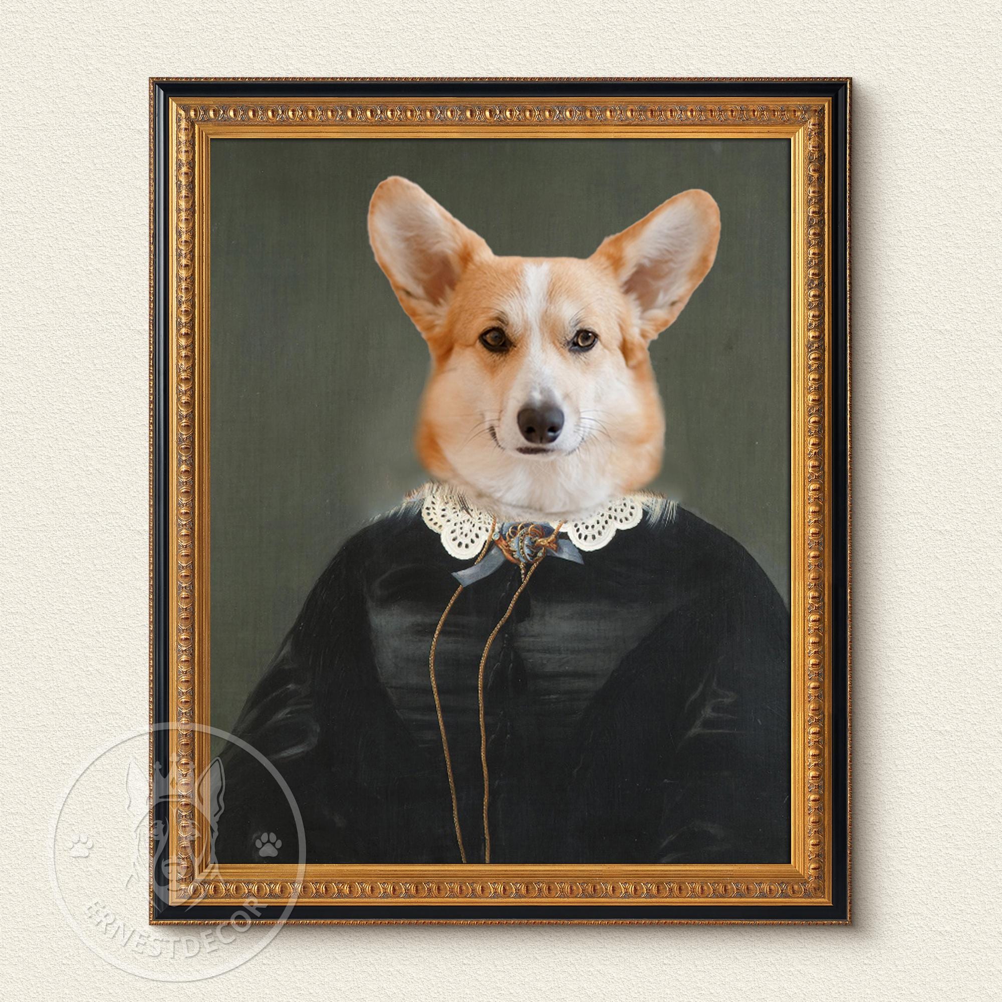Custom Girl Pet Painting, Renaissance cat Pet Portraits, Dog Artwork, Personalized Pet Memorial Gifts, Christmas Ornament Gift for Mom