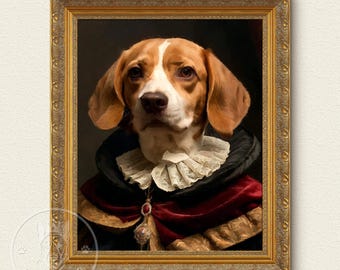 Retrato de animal de estimação renascentista a partir de foto, tela engraçada personalizada, retrato de animal de estimação real, arte digital, design de arte de retrato de animal de estimação