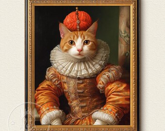 Retrato de animal de estimação renascentista a partir de foto, tela engraçada personalizada, retrato de animal de estimação real, arte digital, design de arte de retrato de animal de estimação