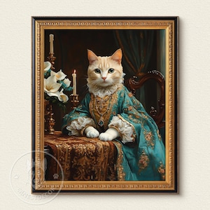 Custom Royal Cat Portrait, Renaissance Cat Painting, Pet Lovers Gift, Royal Pet Portrait, Pet Portrait gift, Animal Painting, Wall Decor