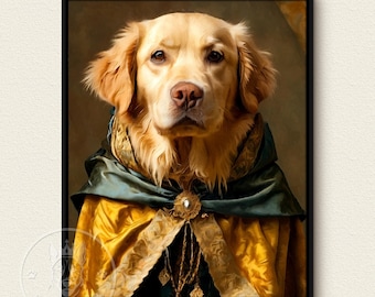 Retrato de animal de estimação renascentista a partir de foto, tela engraçada personalizada, retrato de animal de estimação real, arte digital, design de arte de retrato de animal de estimação