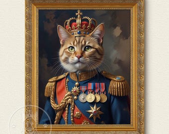 Aangepaste koninklijke kat portret, renaissance kat schilderij, cadeau huisdierliefhebbers, Koninklijk huisdier portret, huisdier portret cadeau, dier schilderij, wanddecoratie