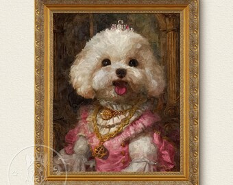 Retrato de mascota personalizado en lienzo, retrato de perro renacentista a partir de una foto, retrato de mascota real, arte digital, diseño de retratos.