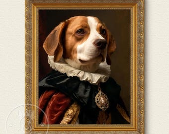 Retrato de animal de estimação renascentista a partir de foto, tela engraçada personalizada, retrato de animal de estimação real, arte digital, design de arte de retrato de animal de estimação