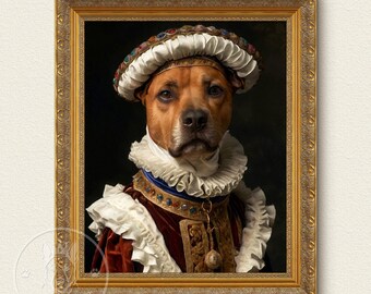 Retrato de animal de estimação renascentista a partir de foto, tela engraçada personalizada, retrato de animal de estimação real, arte digital, design de arte de retrato de animal de estimação