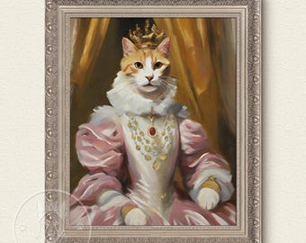 Custom Pet Portrait, Royal pet portrait, King Cat Queen Cat Wall Pet Portrait Royal Dog Portrait, Custom Art From Photo, Gift For Pet Owners