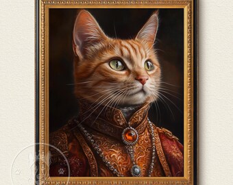 Retrato de animal de estimação renascentista a partir de foto, tela engraçada personalizada, retrato de animal de estimação real, arte digital, design de arte de retrato de animal de estimação