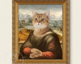 Custom Girl Pet Painting - Mona Lisa, Renaissance Pet Portrait, Cat artwork Portrait, Special Painting Gifts, Dile Digitale Arte