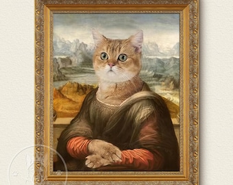 Custom Girl Pet Painting - Mona Lisa, Renaissance Pet Portrait, Cat artwork Portrait, Special Painting Gifts for Pet Lovers, Christmas Decor