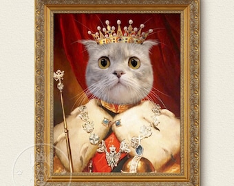 Aangepaste koninklijke kat portret, renaissance kat schilderij, cadeau huisdierliefhebbers, Koninklijk huisdier portret, huisdier portret cadeau, dier schilderij, wanddecoratie