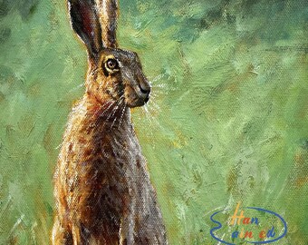 ウサギの絵画：ウサギのオリジナルアート動物油絵ペットの肖像画壁
