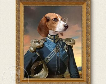 Retratos de mascotas personalizados, ilustraciones de mascotas del Capitán, retratos de mascotas de la realeza renacentista, regalos conmemorativos personalizados por la pérdida de una mascota, decoración navideña.