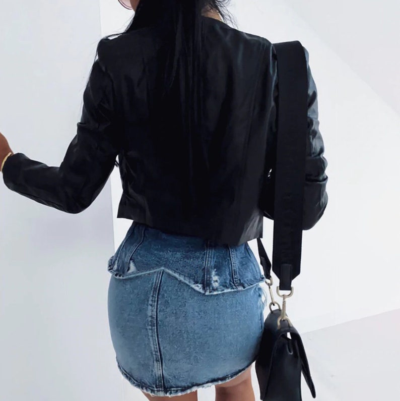 Gift for Her High Quality Jacket Coat Women Faux Leather Jacket Coat Spring Autumn Leather Coat Belted Utility Biker Jacket