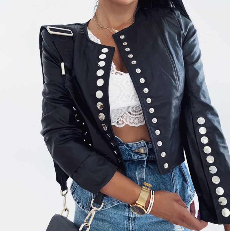 Gift for Her High Quality Jacket Coat Women Faux Leather Jacket Coat Spring Autumn Leather Coat Belted Utility Biker Jacket