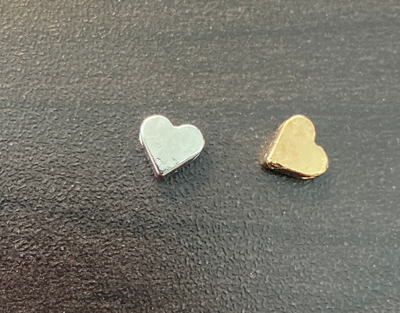 Little tiny heart charm or bead dainty gold tone or silver tone alloy 6mm with 2mm hole