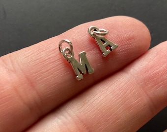 Super tiny letter silver tone alloy charms dainty initials small alphabet abc diy jewelry charm pendant alphabet charm