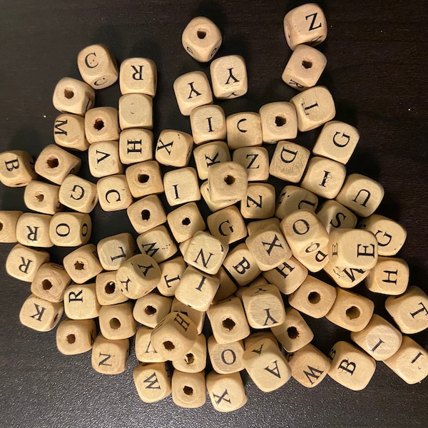 Wooden Letter beads letter charms alphabet bead initial charm for jewelry diy craft- rustic stamped