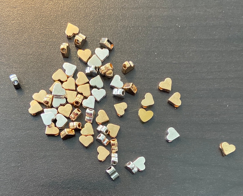 Little tiny heart charm or bead dainty gold tone or silver tone alloy 6mm with 2mm hole
