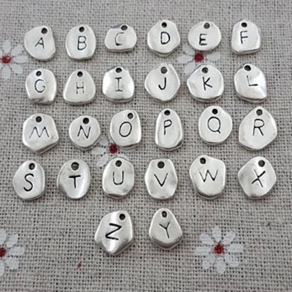 Silver letter charms, Double sided letter charm, Pendant Alphabet, A-Z Letter Tag, ABC Charms ,Initial Jewelry, Beads For Jewelry Making