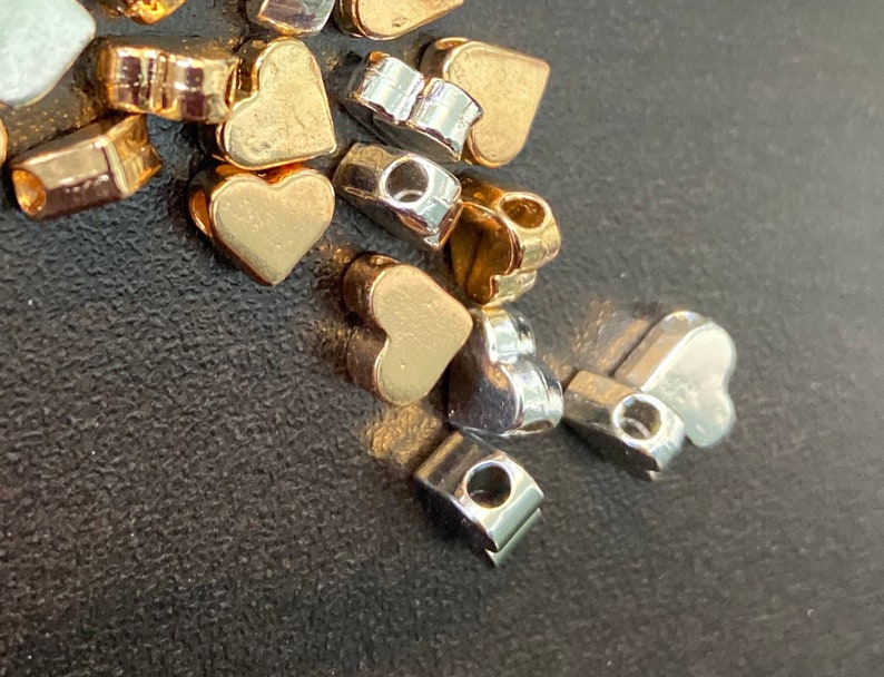 Little tiny heart charm or bead dainty gold tone or silver tone alloy 6mm with 2mm hole